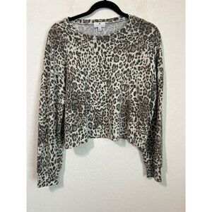 Socialite Leopard Print Long Sleeve Crop Top Oversize Sz M poly rayon spandex